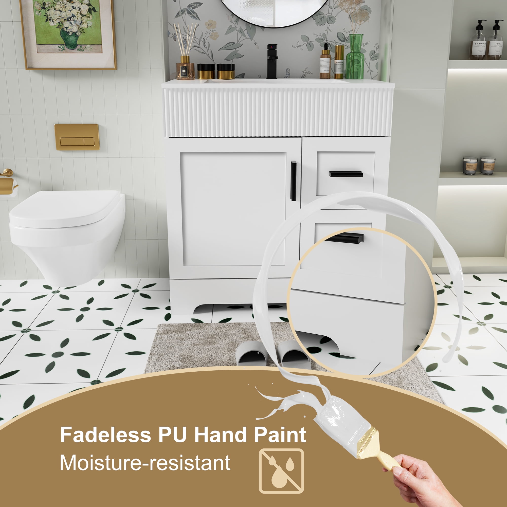 30" Single Bathroom Vanity with Integrated Sink Top, Water Saving Faucet