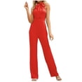 thumbnail image 1 of 2DXuixsh Combinaisons pour Femmes pour l'Été Mode Décontractée Sans Manches Col Montant Ajusté Nœud Papillon Tube Droit Combinaison Longue Rouge Taille P, 1 of 8