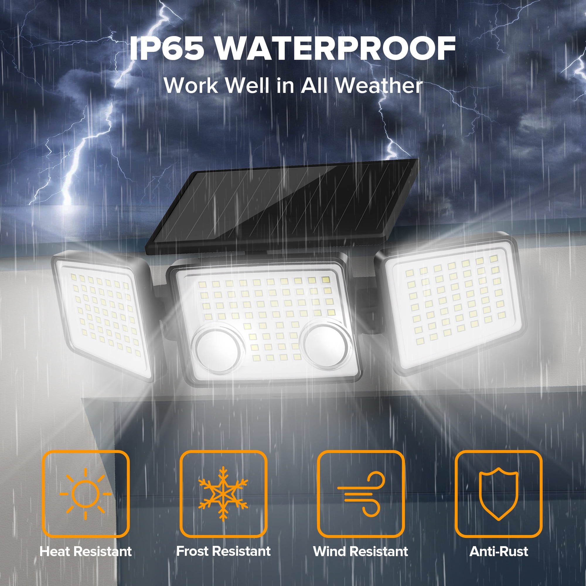 UME 2 Pack Solar Flood Lights, 3000 Lumen Waterproof Solar Motion Activated Security Light, 3 Modes for Outdoor Garden Garage Yard, Black
