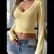 thumbnail image 4 of Camisas de Larga para Mujer, Moda de Otoño, Cuello en V, Básicas, Tops Cortos, Entallados, Y2K, Conjuntos, Ropa. Amarillo L, 4 of 8