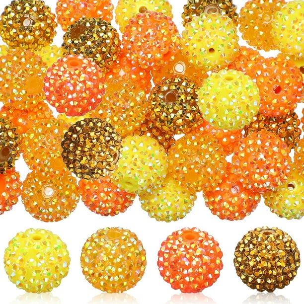 Huquary 80 cuentas redondas de diamantes de imitación de 0.787 in, bolas de discoteca, Halloween, otoño, Acción de Gracias, Navidad, resina de cristal, cuentas gruesas de chicle para hacer joyas, sumi