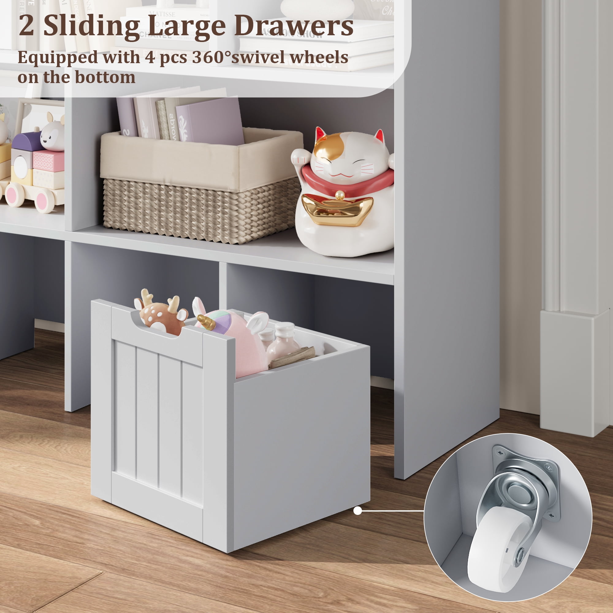 Homfa 7 Cube Toy Storage Organizer, Kids Geometric Bookcase and Bookshelf with 4 Drawers, Grey