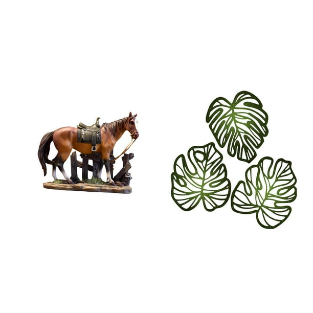 Estatua de caballo de resina, decoración de escritorio con hojas de palma, adorno de pared de madera para el hogar, la oficina o la sala de estar. Ide