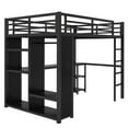 thumbnail image 3 of Full Size Loft Bed Frame with Built-in Wardrobe, Metal Loft Bed with Desk and Storage Shelves, Black, 3 of 6