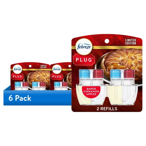 (6 pack) Febreze Plug In Air Freshener, Odor-Fighting Oil Refill, Baked Cinnamon Apples, 2 Refill