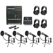 Podcast Studio Bundle w/Mackie 8-Ch Mixer+(4) Mics+Stands+(4) Samson Headphones