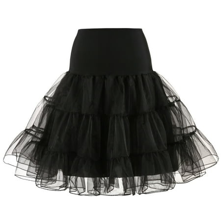 TOPTIE Women's Petticoat Vintage Swing Dress Crinoline Underskirt Tutu Skirt-Black-S