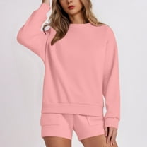 Kaemgyyd Fall Outfits for Women 2 Piece Set Fashion Long Sleeve Crew Neck Pullover Sweatshirt Shorts Sweatsuits Tracksuit S-XXl