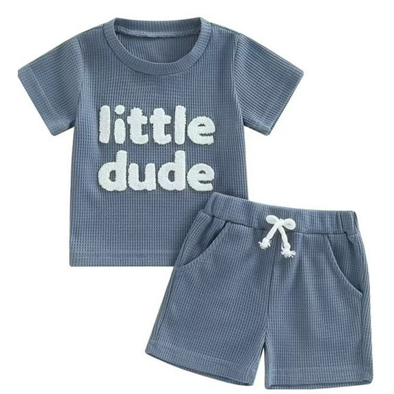 GEYEHUG Baby Boy Summer Clothes Embroiderey Waffle Knit Short Sleeve T-Shirt Tees Casual Shorts Cute Clothing Set