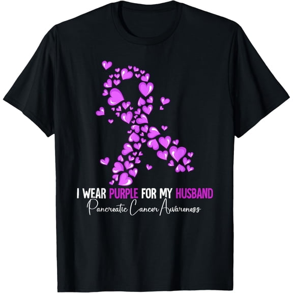 men and women can wear，I Wear Purple For My Husband Pancreatic Cancer Awareness T-Shirt