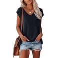 thumbnail image 2 of Women's T-Shirts Short Sleeves V Neck Plain Color Soft Loose Fitting Summer T Shirts, 2 of 5