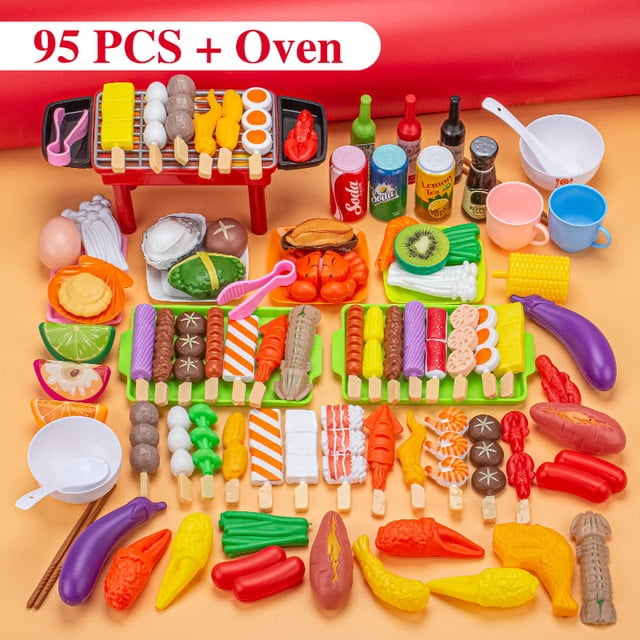 Kids Pretend Play Kitchen Toys Mini Food Toys Simulation Cookware Cooking BBQ Oven Kit Role Play Game Educational Gift Children