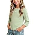 thumbnail image 2 of Wilark Girls Long Sleeve T Shirts Crew Neck Casual Spring Fall knitted Kids Basic Tees Green 8T, 2 of 7