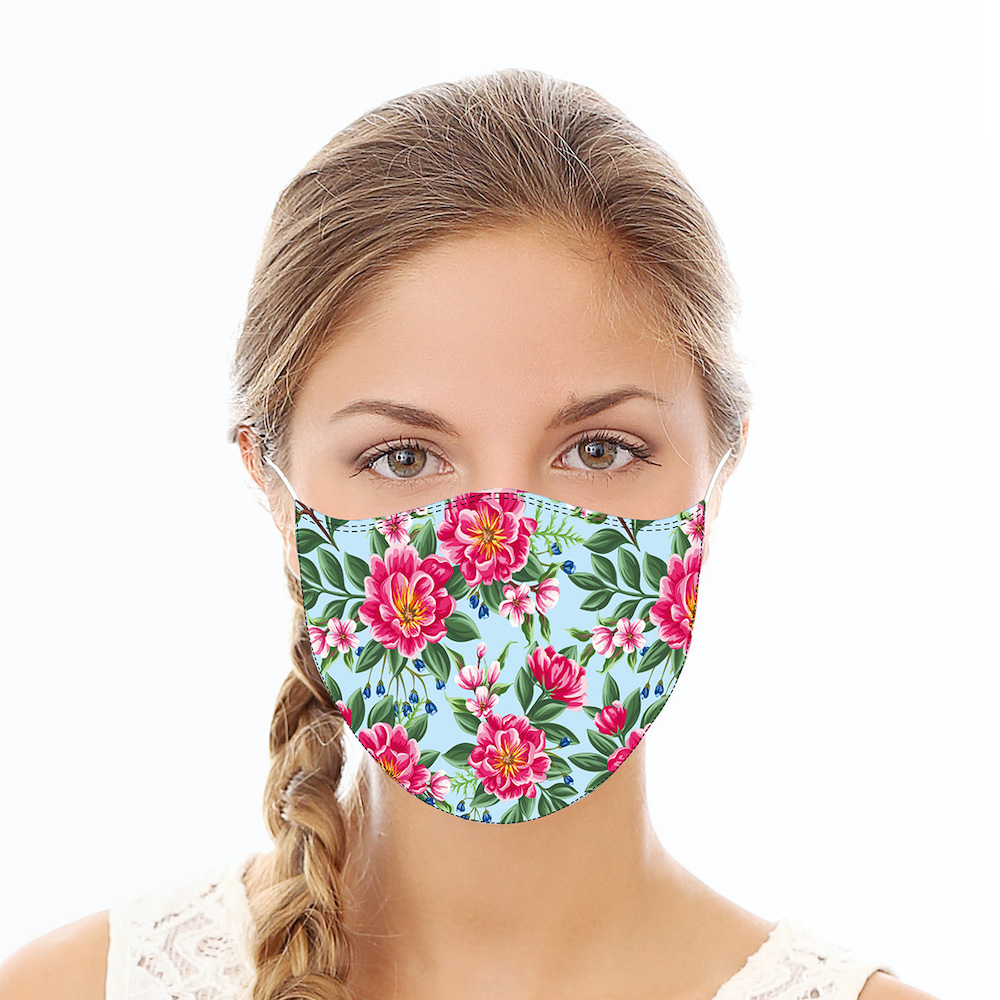 Blue & Pink Floral Reusable Cloth Face Mask