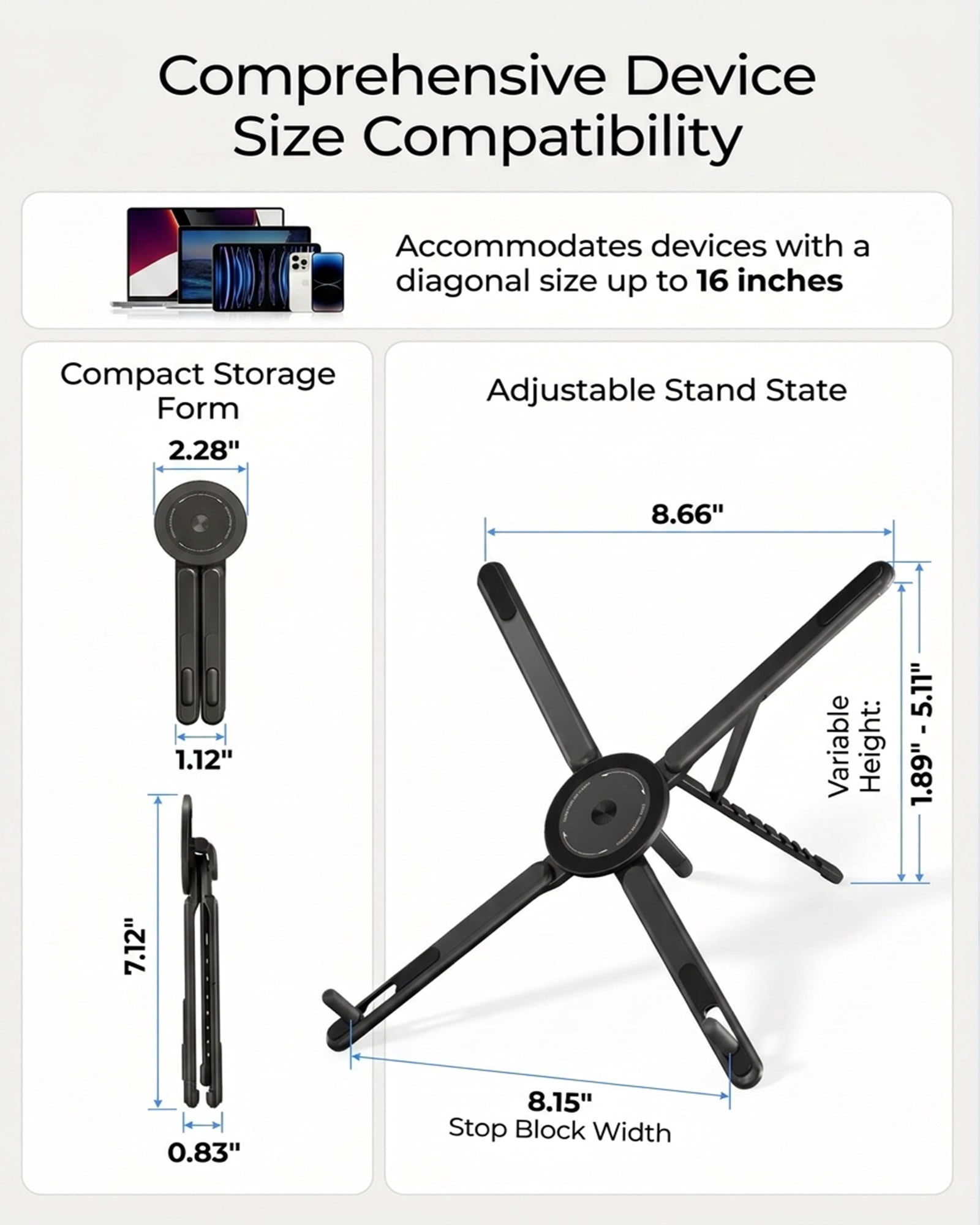 3-in-1 Magnetic Foldable Laptop Stand Portable Adjustable Computer Riser for Desk Integrated Folding Desktop Phone Holder Aluminum Tablets Collapsible Lying down Multi-angle Support