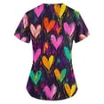 thumbnail image 2 of Valentine's Day Womens Print Scrub Tops Love Heart Printed V-Neck Breathable Workwear Shirt Short Sleeve Professionals Soft Stretch Scrub Tops with Pockets purple Small, 2 of 4