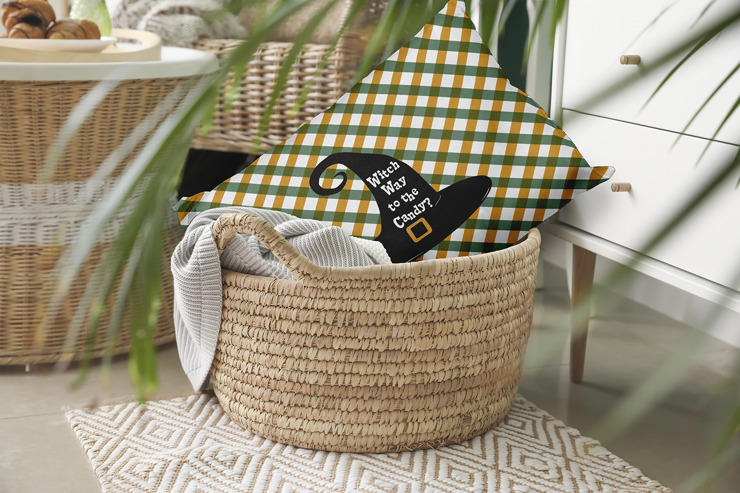 20" x 14" Simply Daisy Halloween Witch Way to the Candy Polyester Accent Pillow, Golden Mustard Qty 1