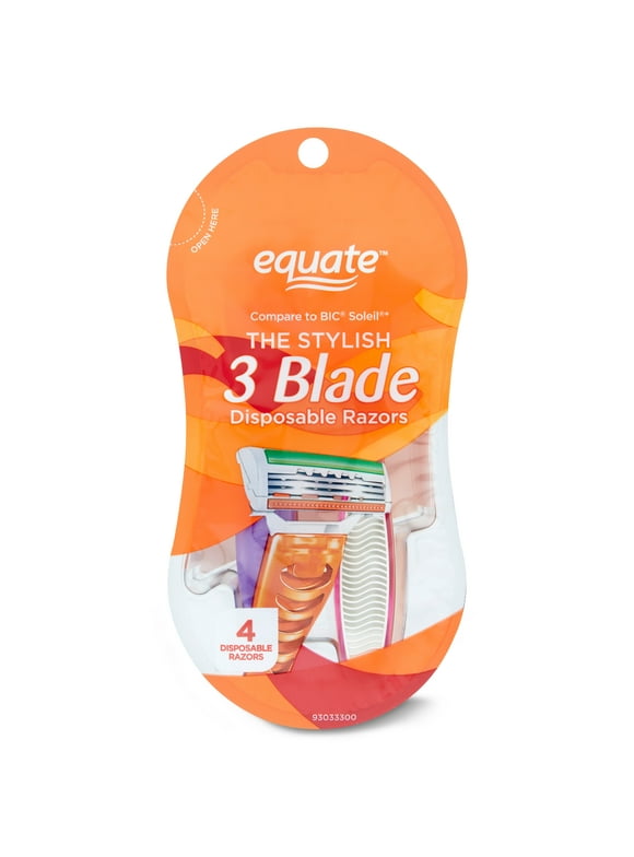 Equate Women's 3 Blade Multi-Color Disposable Razor, 4 Count