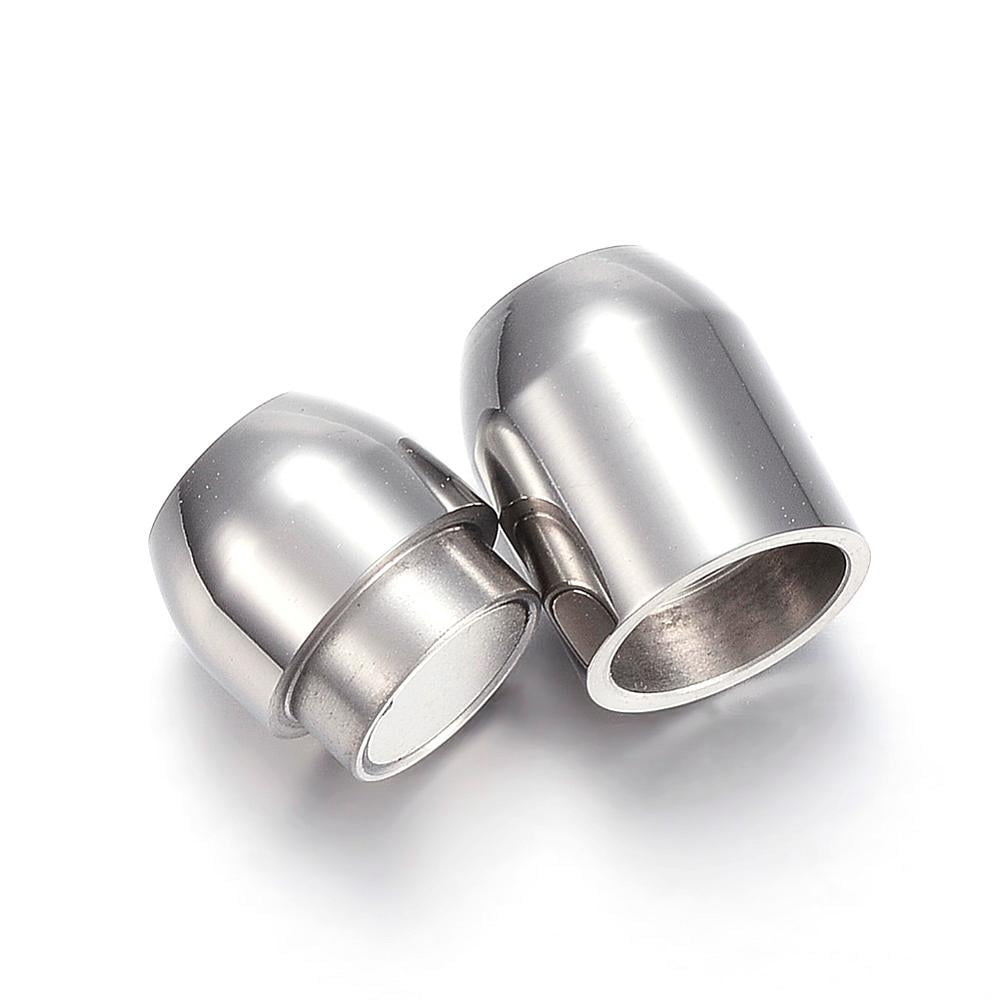 20Set Resistant 304 Stainless Steel Magnetic Clasps with Glue-in Ends Cylinder Stainless Steel Color 19x10mm Hole: 6mm