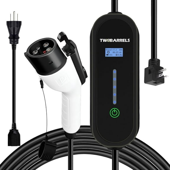 Portable Level 2 EV Charger (16A, 110-240V) with 5-15 & 6-20 Adapters, 25FT Cable - Universal Home/Travel Charging for J1772 EVs