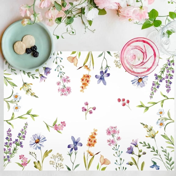 50 Pack Flowers Floral Paper Placemats Disposable Floral Placemats 16x 11 Inch Colored Flowers Place Mats for Summer Bridal Shower Wedding Birthday Party Supplies