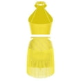 thumbnail image 2 of inlzdz Women Latin Dance Set Rhinestones Crop Top Fringe Short Skirts Modern Dancing Outfits Yellow M, 2 of 5