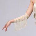 thumbnail image 4 of Lispipm Women's Retro Long Opera Pageant Gloves 1920s Fringe Fingerless Elbow Glove for Costume Party Wedding Arm Sleeves Beige, 4 of 6