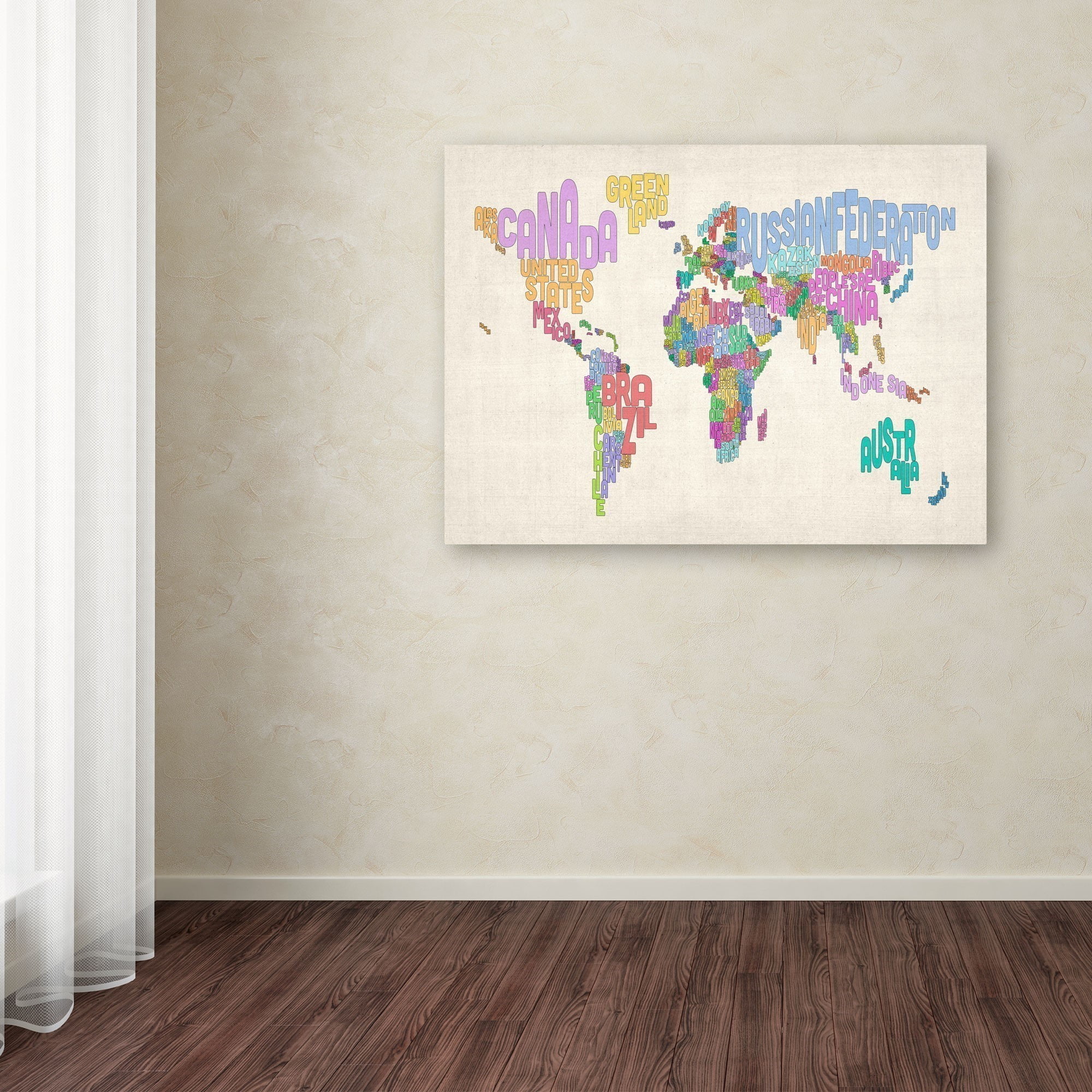 Trademark Art 'World Text Map 5' Canvas Art by Michael Tompsett