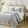 thumbnail image 3 of 3 Pcs Elegant Solid Color Quilt Set with Envelope Pillowcases, Soft and Lightweight, Queen, Light Gray, 3 of 9