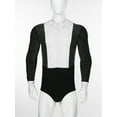 thumbnail image 3 of LiiYii Men Latin Dance Leotard Long Sleeves Shiny Rhinestones Color Block Bodysuit with Bowtie Black XXL, 3 of 6