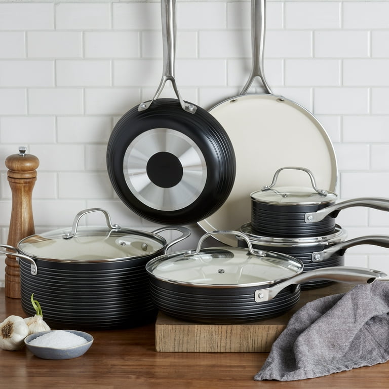 Denmark Tools for Cooks Monaco Cookware Collection- Non-Stick Durable  Aluminum Oven Safe, 10 Piece Monaco Cookware Set in Cloud Grey
