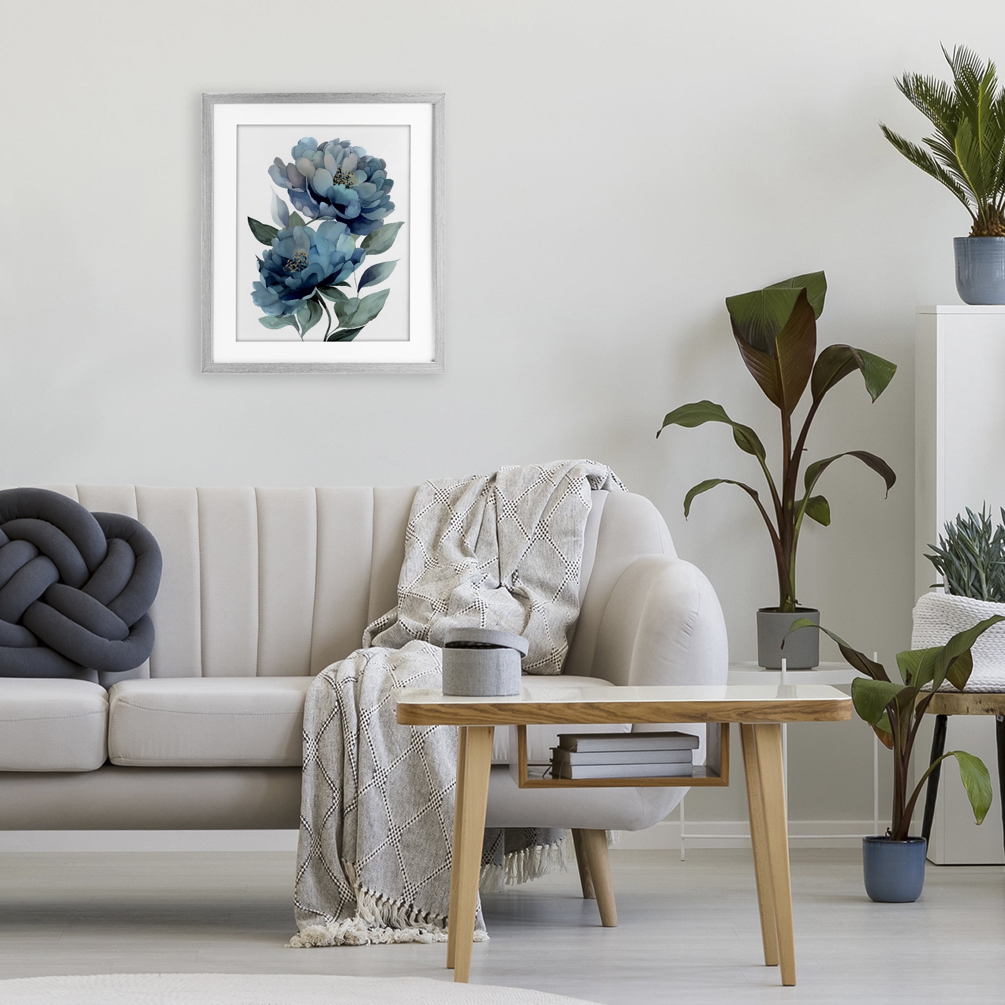 Stupell Industries Two Blue Flowers Serene Peonies Gray Framed Print Under Glass, design by Franklyn Gregory