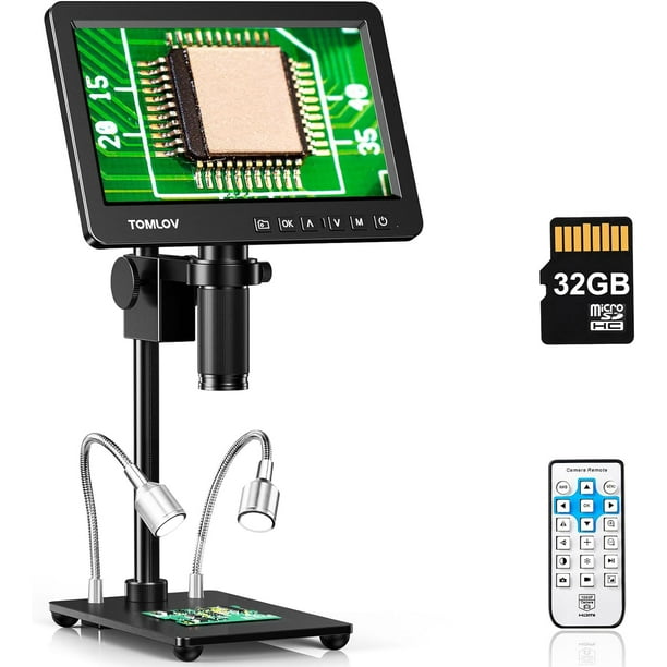 TOMLOV DM209 Microscopio digital HDMI 2K, microscopio de monedas 1200x con pantalla IPS de 7", sensor Sony CMOS IMX de 26 MP para soldar y reparar toda la vista de monedas, microscopio con montaje en