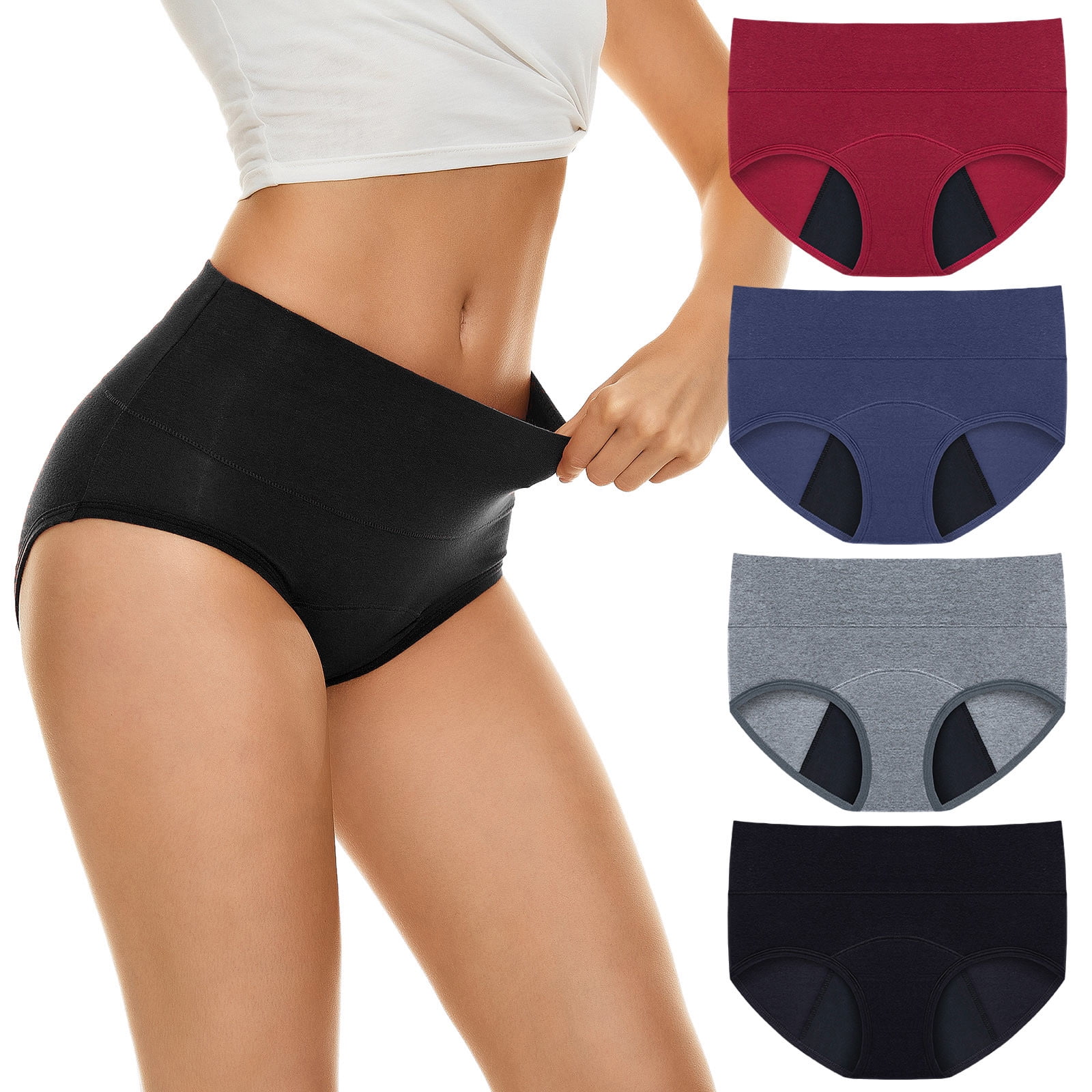 4 Pack Plus Size Casual Underwear Set, Women's Plus Leakproof Medium  Stretch Comfort Period Panties 4pcs Set