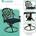 thumbnail image 5 of VIVIJASON 9-Piece Patio Furniture Dining Set, All-Weather Cast Aluminum Outdoor Conversation Set, Include 8 Swivel Dining Chairs and an Oval Table with Umbrella Hole, Navy Blue Cushion, 5 of 7