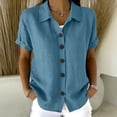 thumbnail image 3 of Stamzod Womens Casual Button Up Shirt Summer Collared Short Sleeve Tops Dressy Work Blouses Beach Vacation Clothes Navy M, 3 of 8