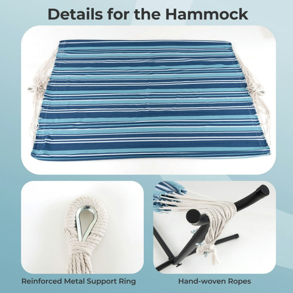 GVN Portable Indoor Outdoor 2-Person Double Hammock Set with Stand and Carrying Cases-Blue
