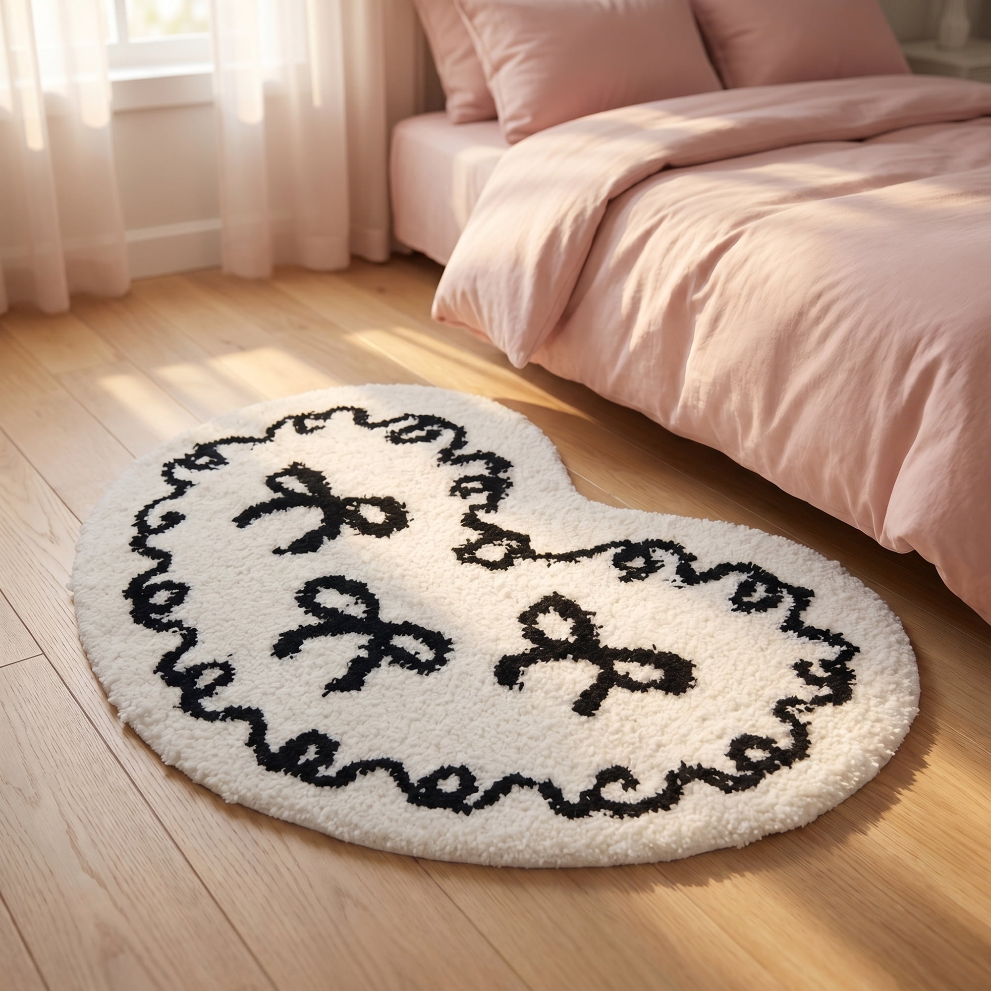 Unique Bargains Heart Shaped Shaggy Faux Fur Area Rug Non Slip Soft Plush 24" x 16" Beige