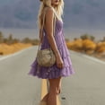 thumbnail image 6 of Women's Tiered Slip Dresses Deep V-Neck Ruffle Mini Dress Flowy Summer Dress for Vacation Party Festival Purple 3XL, 6 of 7