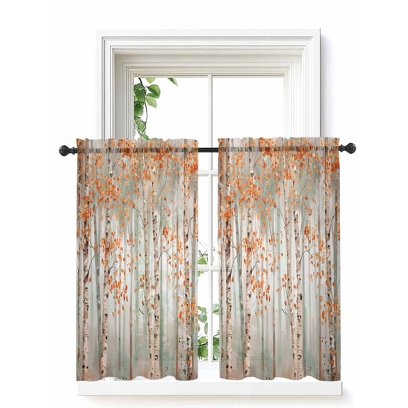 Orange Grey Forest Curtains 54 Inch Length, Sheer Curtains for Bedroom Living Room Window Grey Modern Art Oil Painting Rod Pocket Voile Drapes Kitchen Curtains Small Half Window 42"x54" 2 Panels