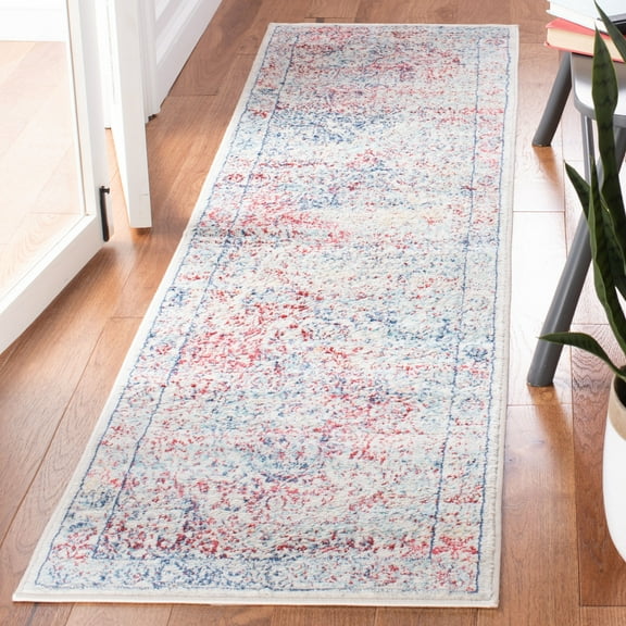 SAFAVIEH Brentwood Adams Oriental Runner Rug, Ivory/Blue, 2' x 12'