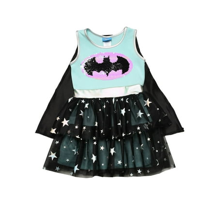 Girls Batgirl Superhero Halloween Costume Dress Cape Cosplay 2-Way Sequin