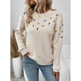 thumbnail image 5 of Floral Embroidery Sweater,Long Sleeve Tops Knit Pullover Fall Winter Sweater, 5 of 6