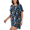 thumbnail image 2 of Wukai Space Dog Print Women's Pajama Set - Short-Sleeve Top and Shorts with Elastic Waistband and Pockets for Loungewear, Yoga, and Casual Wear-XX-Large, 2 of 8