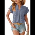 thumbnail image 2 of Blusa de Verano 2025 para Mujer, con Cuello en V, Volantes, Corta, Lunares, Holgada, Estilo Túnica, Azul, Talla M, 2 of 6