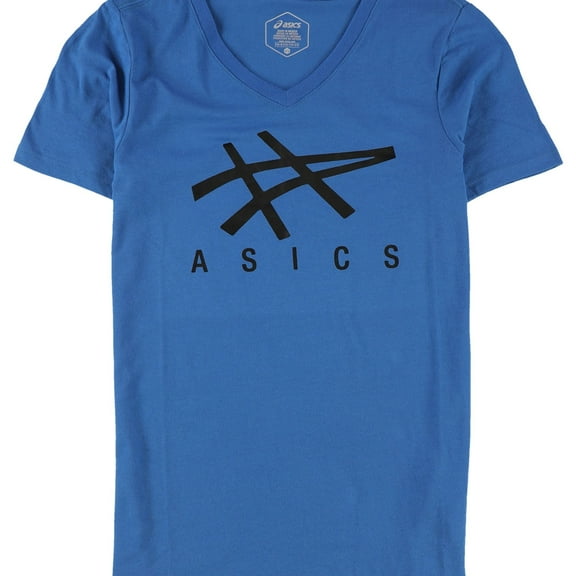 ASICS Womens Stripe Logo Graphic T-Shirt, Blue, Small