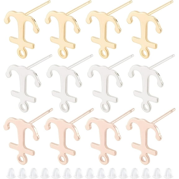30Pcs 3 Colors Stud Earring with Loop Hole Anchor Stud Ear Stainless Steel Nautical Marine Earring Post Studs with Plastic Ear Nuts for DIY Earring Jewelry Making Hole: 1mm DIY
