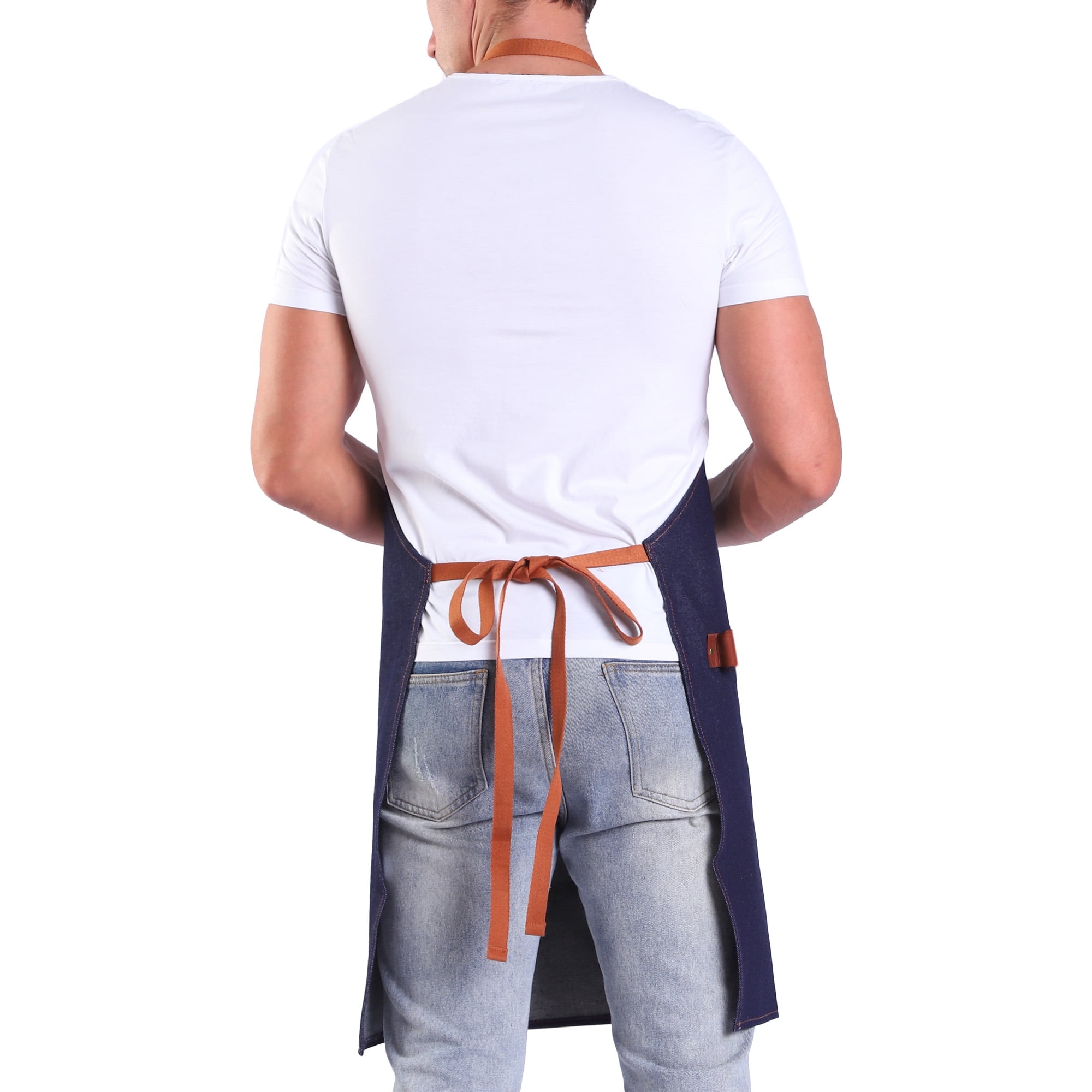 Denim Apron with Pockets for Men Women Large Bib Apron for Cooking Grilling Baking Working Gift