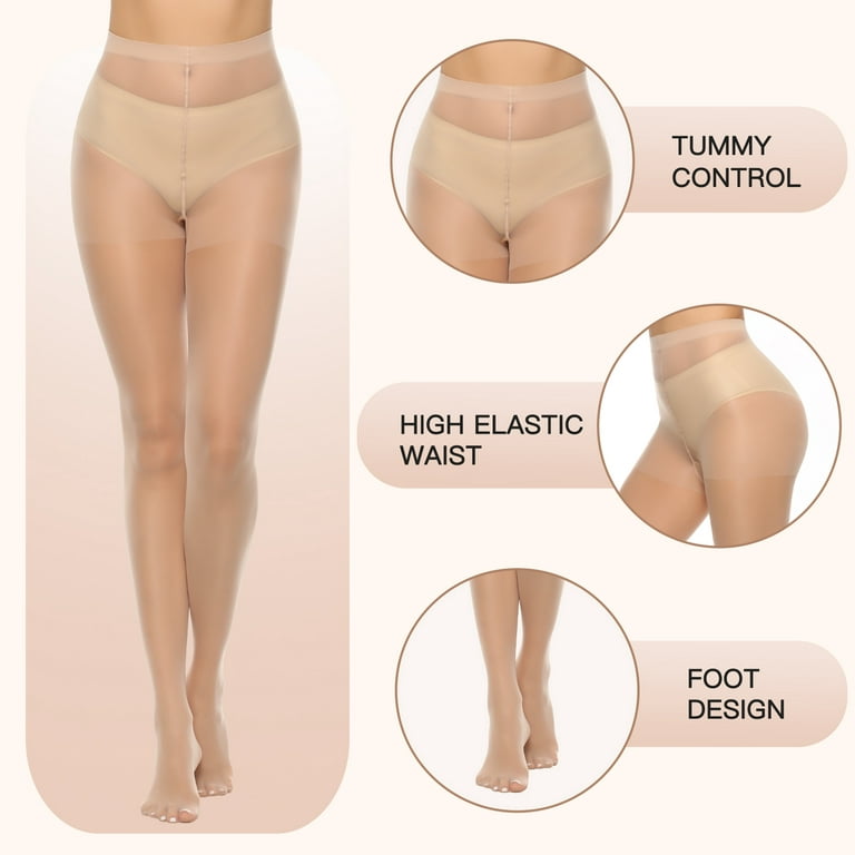 MANZI Women's Plus Size Pantyhose 4 Pairs Ultra Sheer Nylon Tights