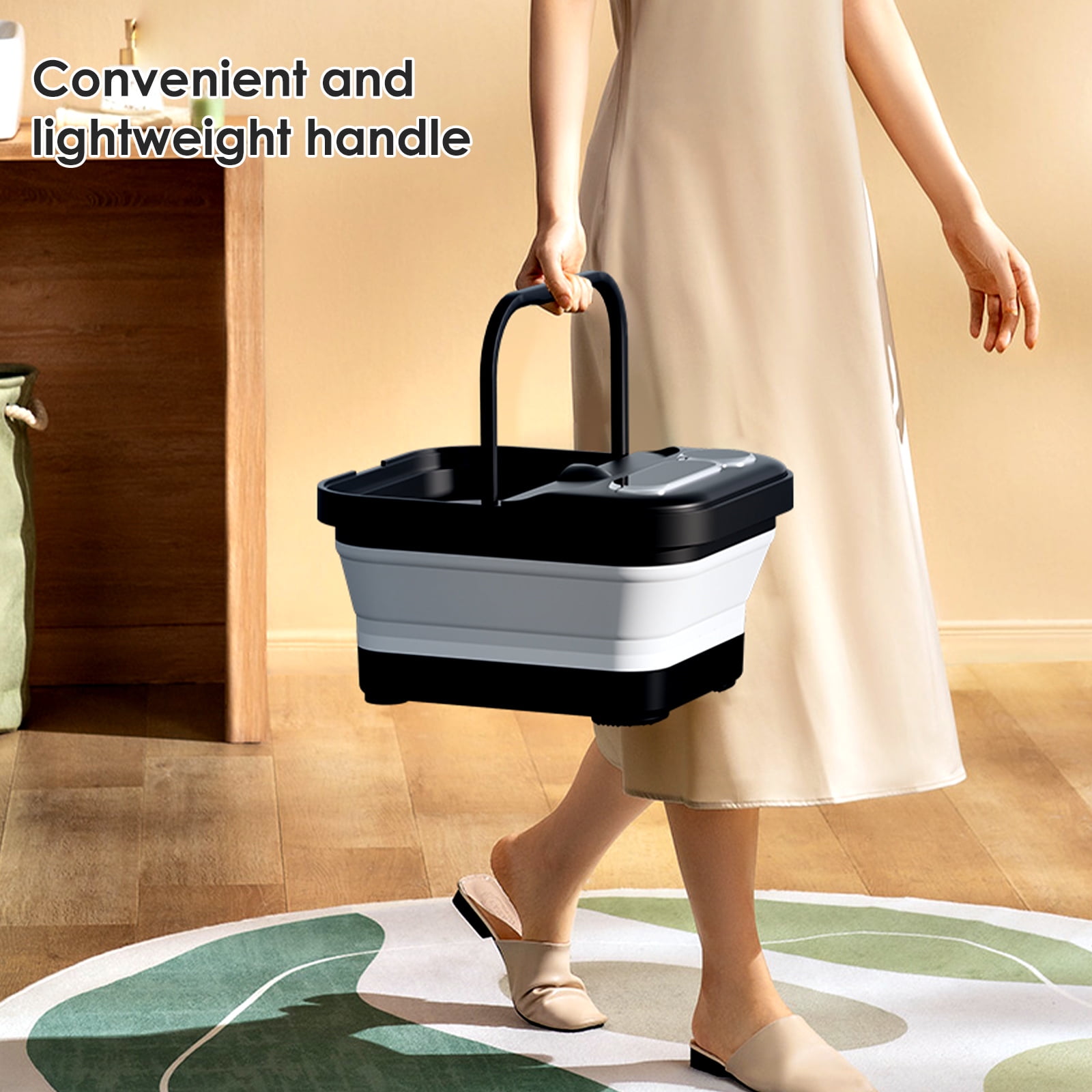 Beinilai Collapsible Foot Spa Bath Massage with Heat,Precise Temperature Control,6 Massage Roller,Bubble and Removable Pedicure Stone for Care Feet